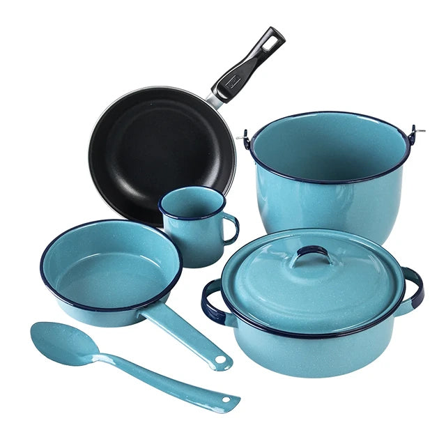 Cinsa 7PC Renata Cookware Set Pewter Turquoise Blue Cinsa 7PC Renata Cookware Set Pewter Turquoise Blue